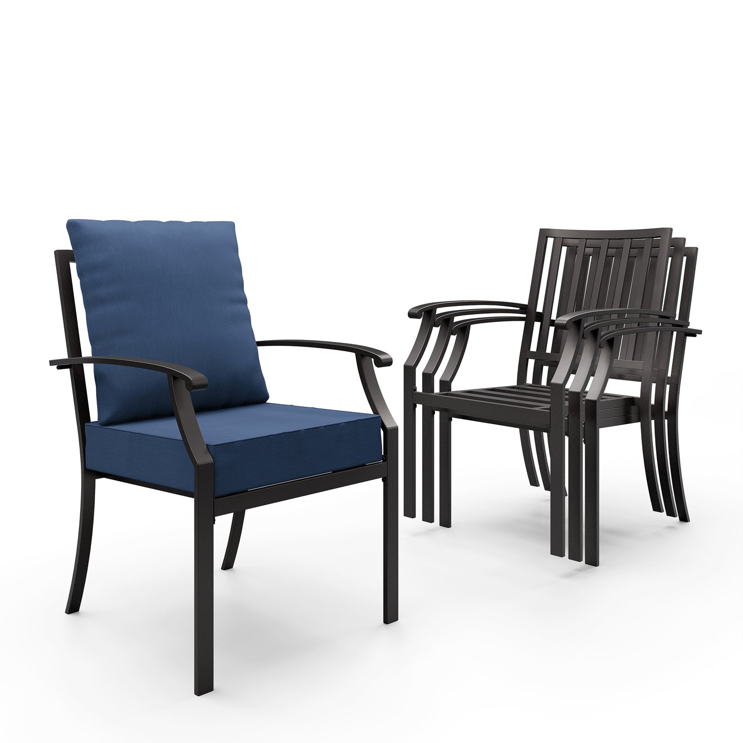 ALAULM Outdoor Dining Chairs Set, Stackabl Patio Dining Chairs with Arms for All Weather, Heavy Duty Dark Brown Powder-Coated Metal Patio Chairs 450LBS, for Backyard Garden Lawn