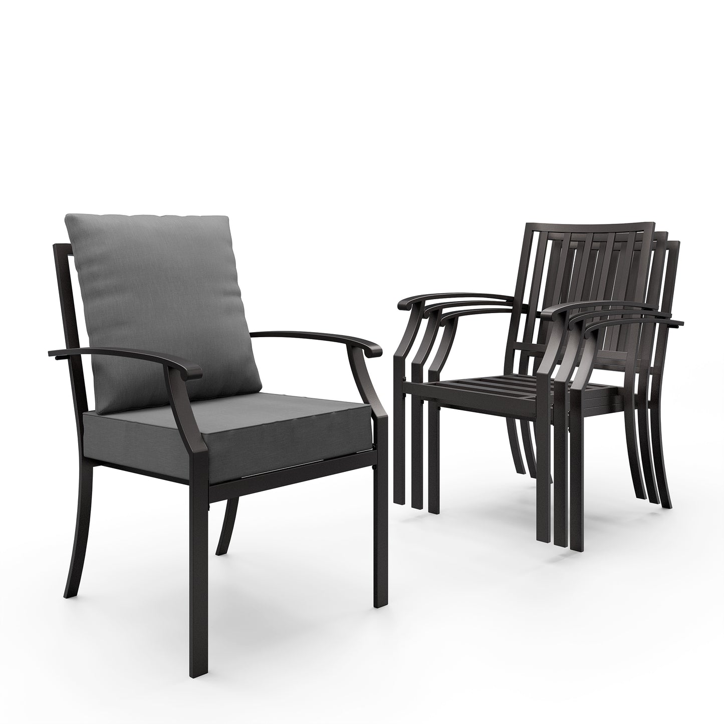 ALAULM Outdoor Dining Chairs Set, Stackabl Patio Dining Chairs with Arms for All Weather, Heavy Duty Dark Brown Powder-Coated Metal Patio Chairs 450LBS, for Backyard Garden Lawn