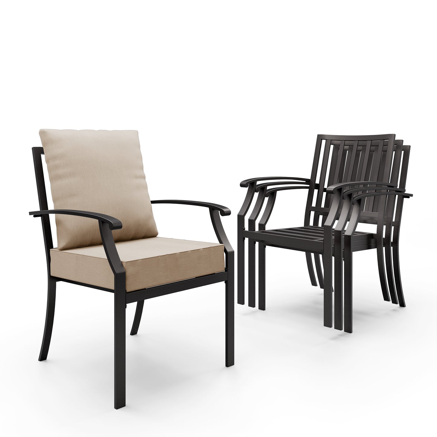 ALAULM Outdoor Dining Chairs Set, Stackabl Patio Dining Chairs with Arms for All Weather, Heavy Duty Dark Brown Powder-Coated Metal Patio Chairs 450LBS, for Backyard Garden Lawn