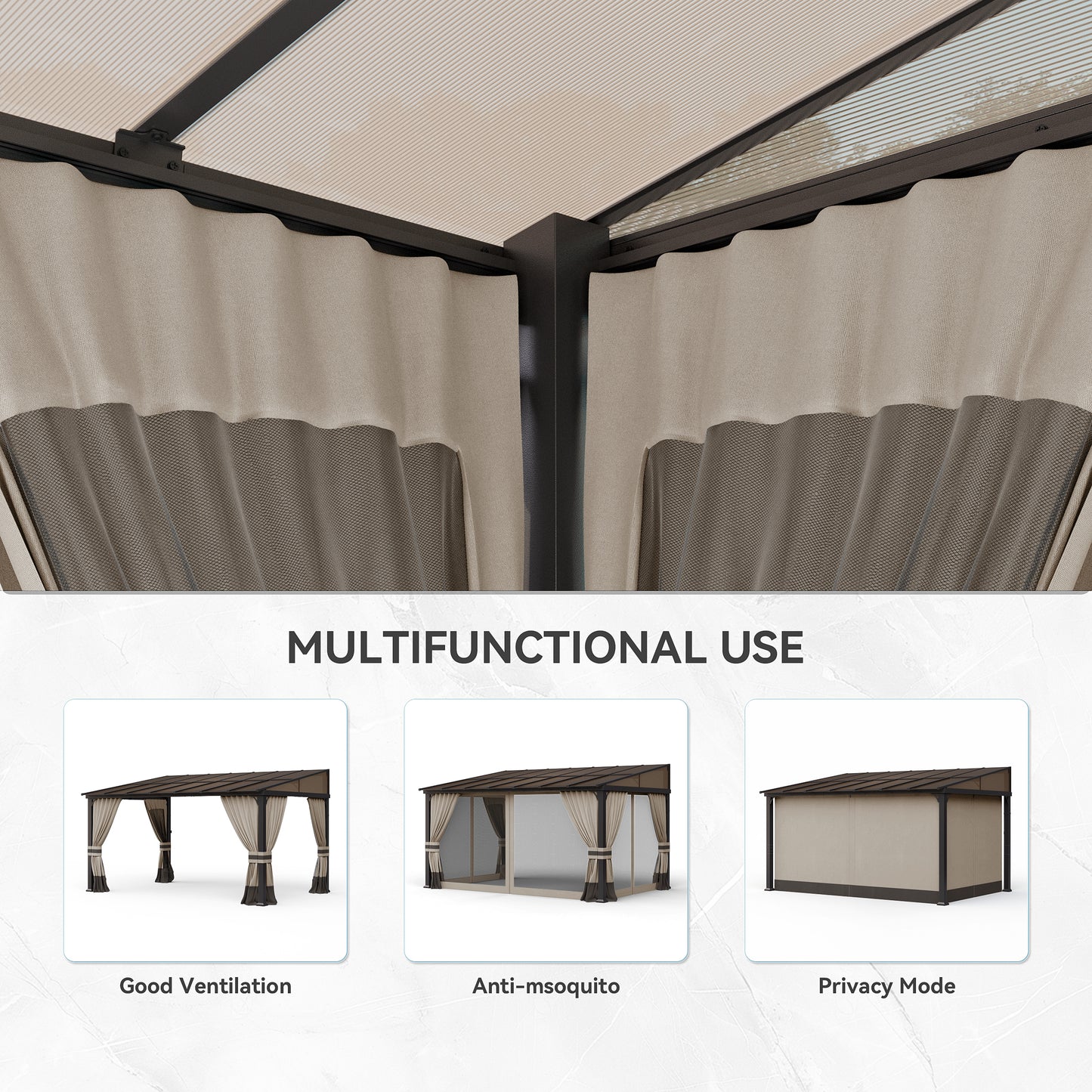 ALAULM 10'x14' Lean to Gazebo Privacy Curtains with Mosquito Netting, 4-Panels Side Wall Universal Gazebo Side Panels Replacement for Patio Outdoor Canopy Garden, Grey (Curtain Only)