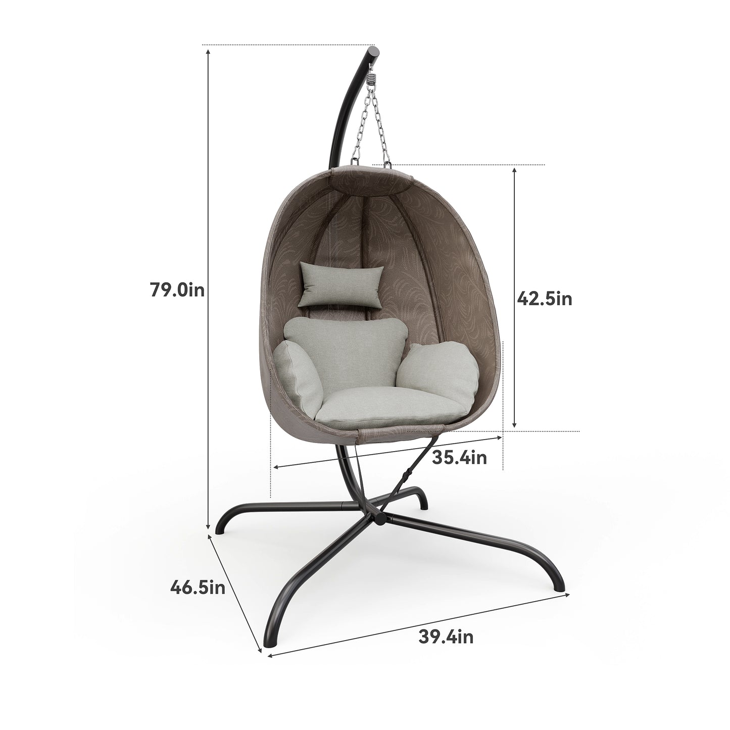 Gotland Outdoor Foldable Egg Chair with Stand, Patio Textilene Swing Egg Chair Hammock Chair with UV Resistant Cushion, All-Weather 485lbs Capacity for Bedroom Balcony Garden, Beige (D1)