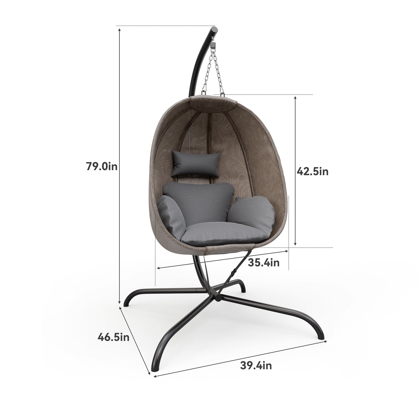 Gotland Outdoor Foldable Egg Chair with Stand, Patio Textilene Swing Egg Chair Hammock Chair with UV Resistant Cushion, All-Weather 485lbs Capacity for Bedroom Balcony Garden, Beige (D1)