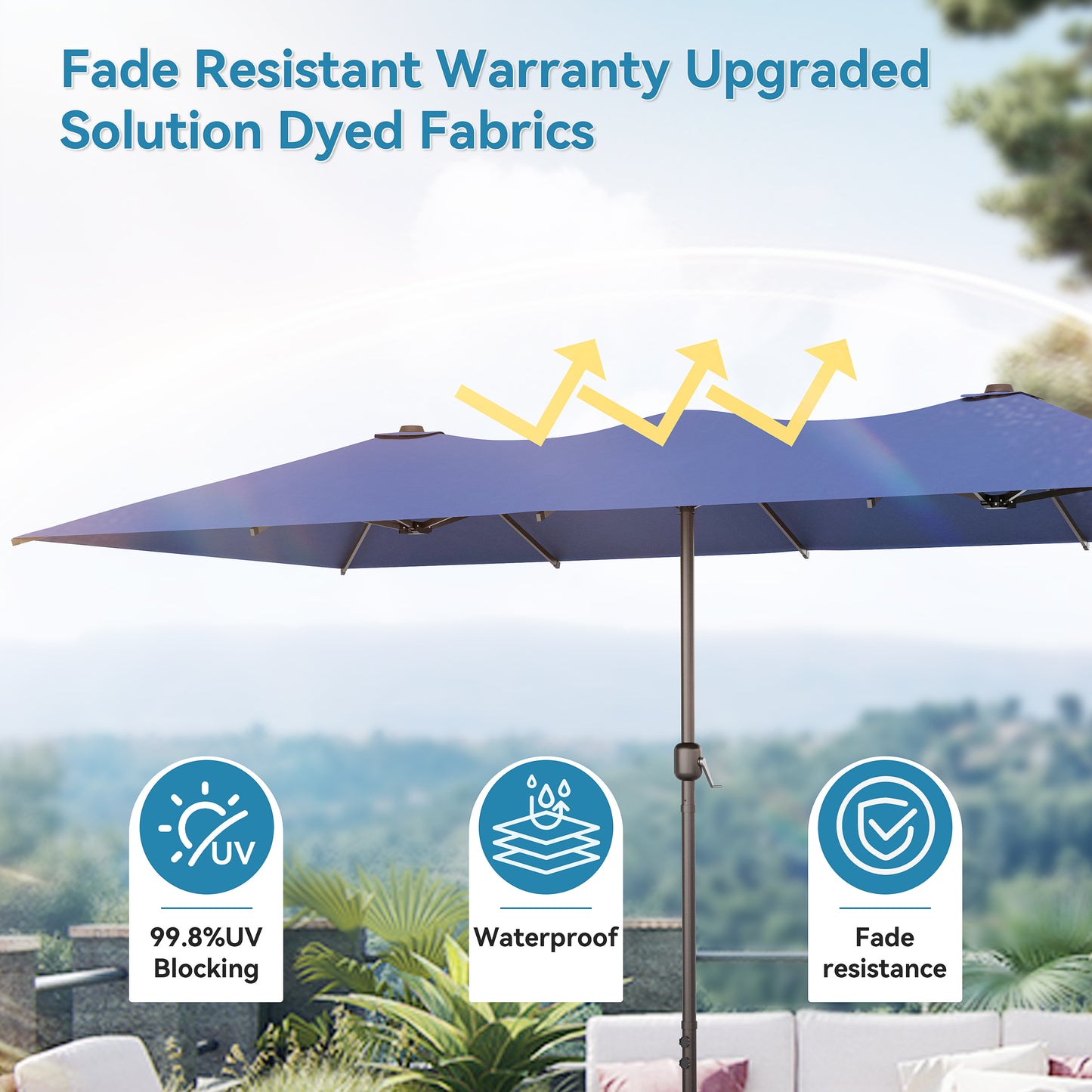ALAULM 14FT Patio Umbrellas with Cross Base, Outdoor Double-Sided Umbrella Large Rectangle Table Market Umbrella with Crank Handle & Ribs, for Pool Lawn Garden Beige