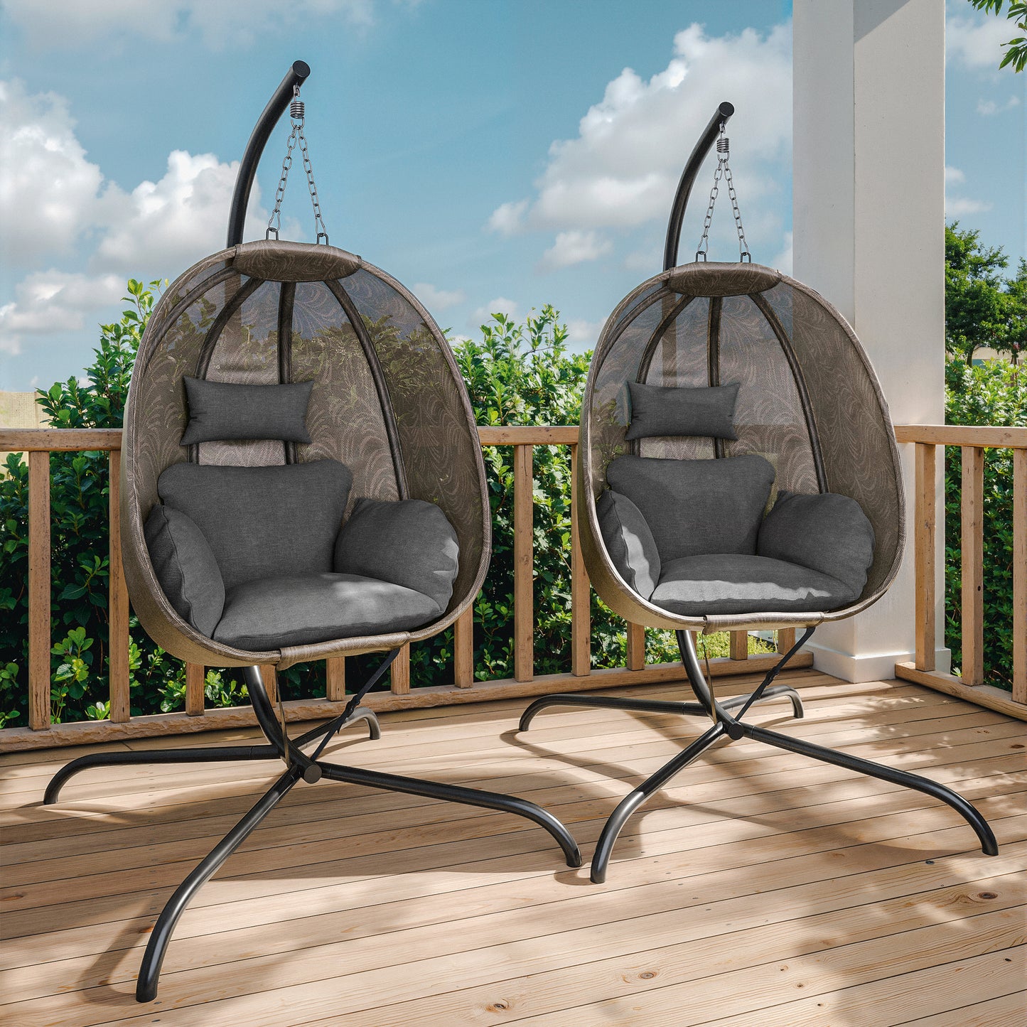 Gotland 2 Pieces Outdoor Hanging Egg Chair with Stand,Patio Wicker Swing Egg Chair Hammock Chair with UV Resistant Cushion,All-Weather 485lbs Capacity for Bedroom,Balcony,Garden
