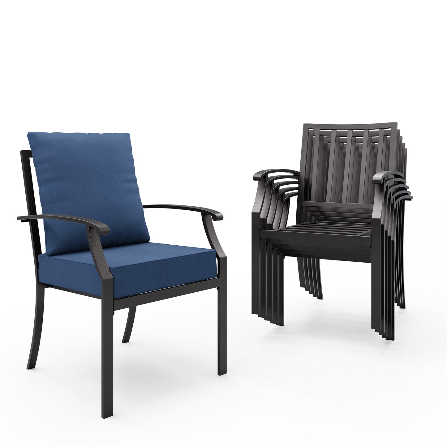 ALAULM Outdoor Dining Chairs Set, Stackabl Patio Dining Chairs with Arms for All Weather, Heavy Duty Dark Brown Powder-Coated Metal Patio Chairs 450LBS, for Backyard Garden Lawn