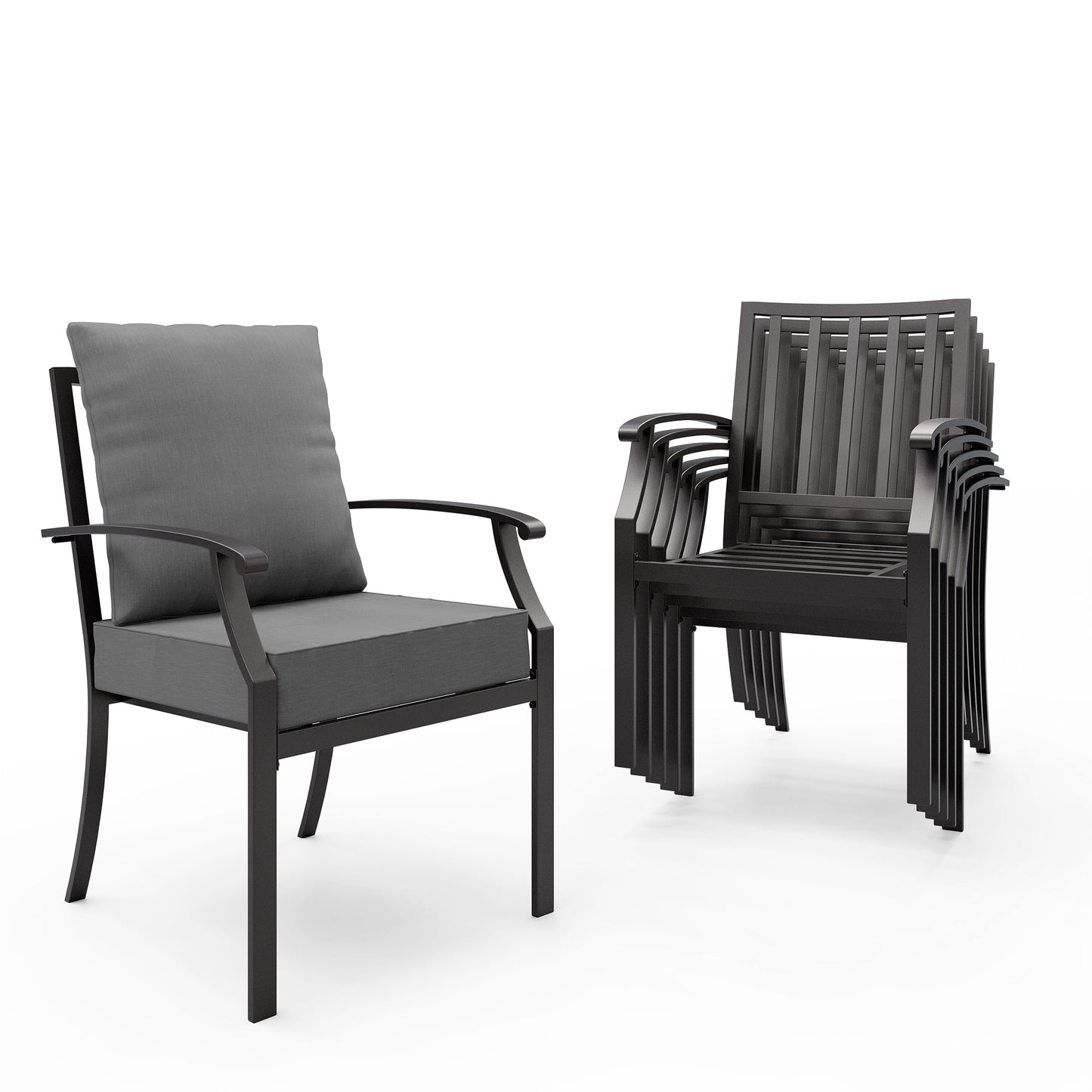 ALAULM Outdoor Dining Chairs Set, Stackabl Patio Dining Chairs with Arms for All Weather, Heavy Duty Dark Brown Powder-Coated Metal Patio Chairs 450LBS, for Backyard Garden Lawn