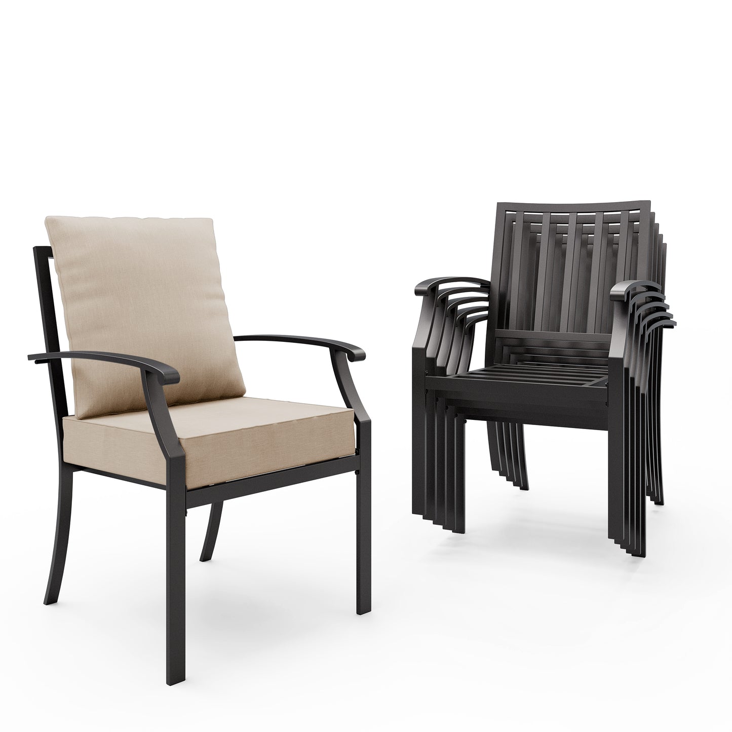 ALAULM Outdoor Dining Chairs Set, Stackabl Patio Dining Chairs with Arms for All Weather, Heavy Duty Dark Brown Powder-Coated Metal Patio Chairs 450LBS, for Backyard Garden Lawn