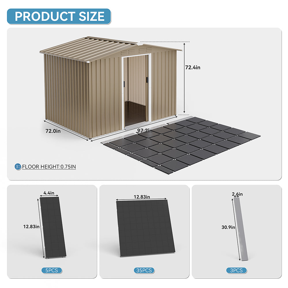 8'x6' Outdoor Metal Storage Shed with Floor for Garden & Tool Storage ,Weather-Resistant Design, Air Vent & Window, Brown